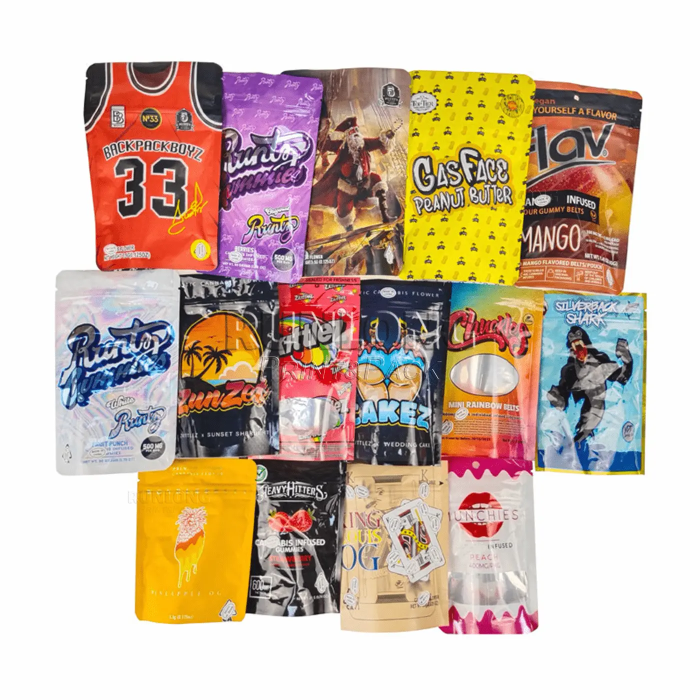 Custom printed Mylar bags for snacks and food packaging