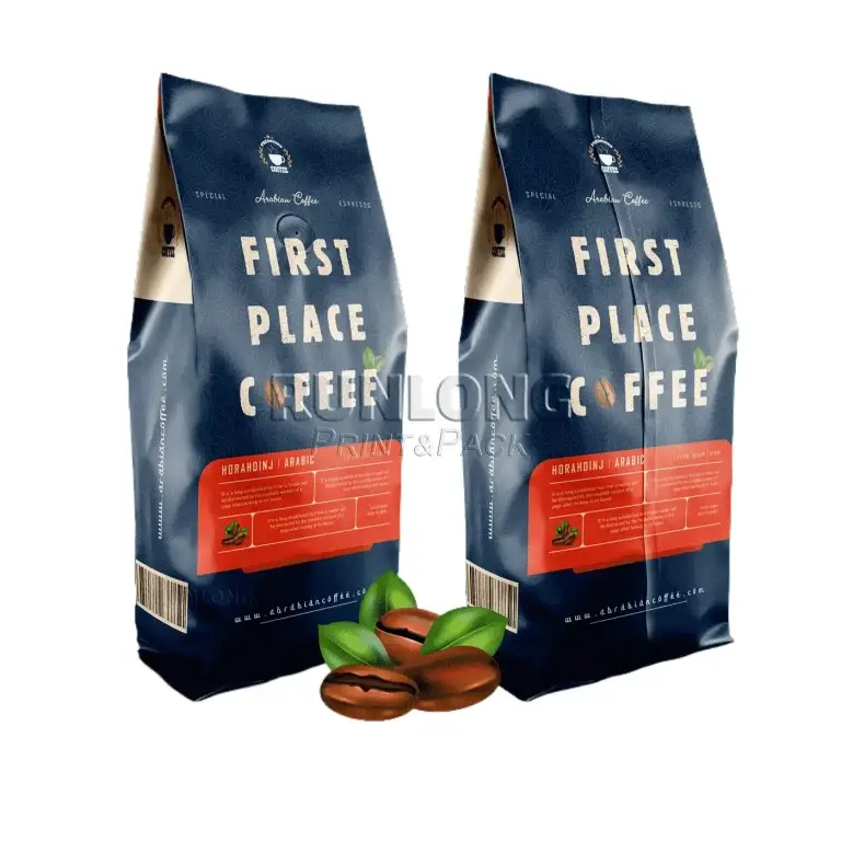 Custom printed coffee bags with resealable zipper and coffee valve