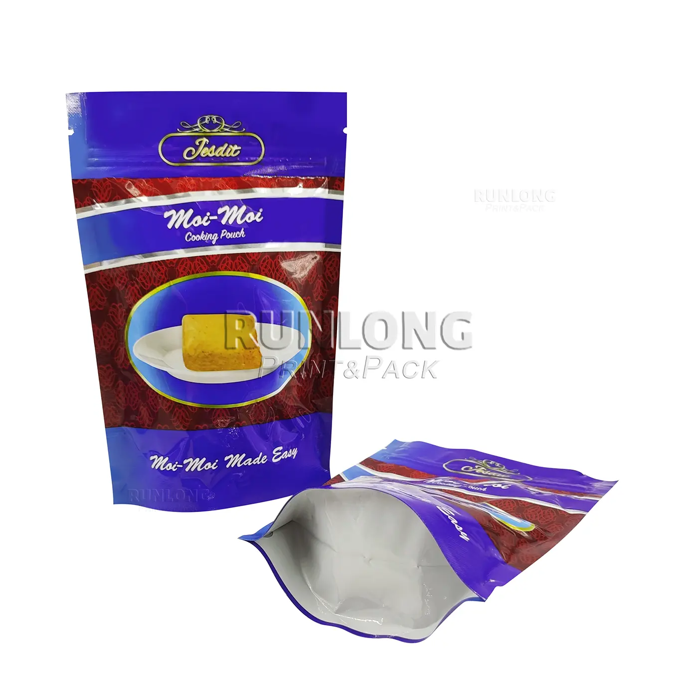Custom branding and printing on Moi Moi cooking pouch packaging