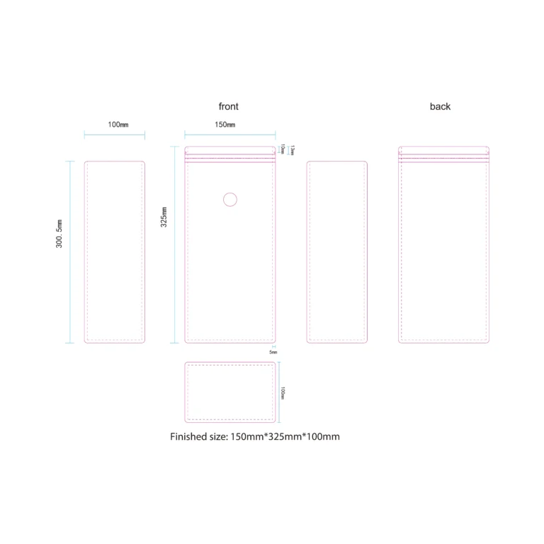 2 lb flat bottom coffee pouch dieline reference, 150 × 325 × 100 mm finished size