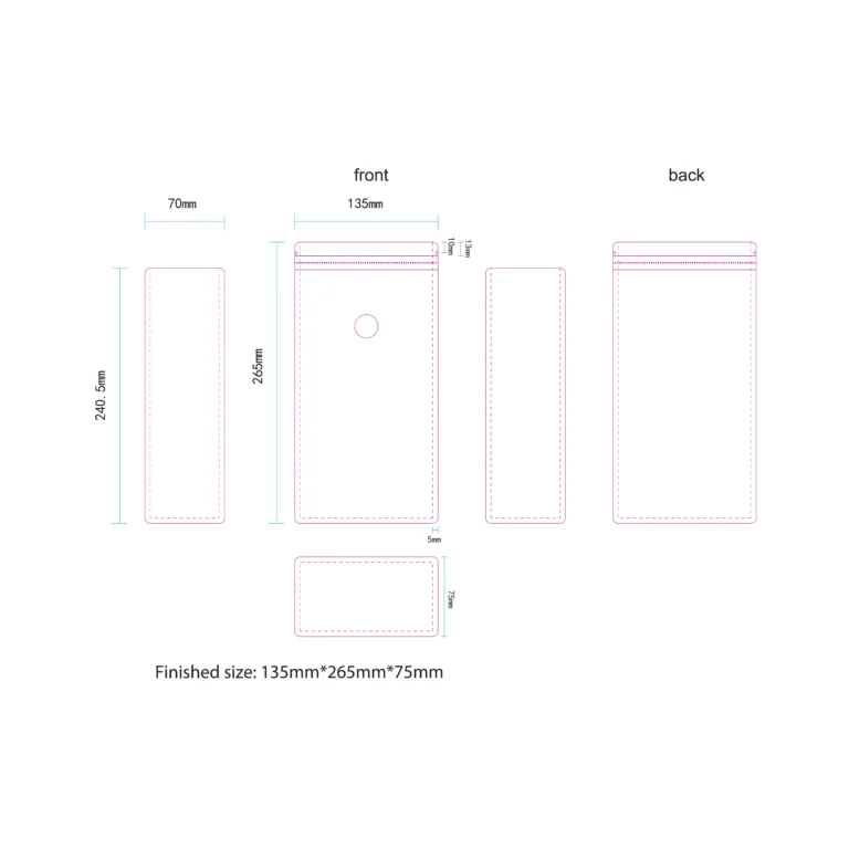 1 lb flat bottom coffee pouch dieline reference, 135 × 265 × 75 mm finished size