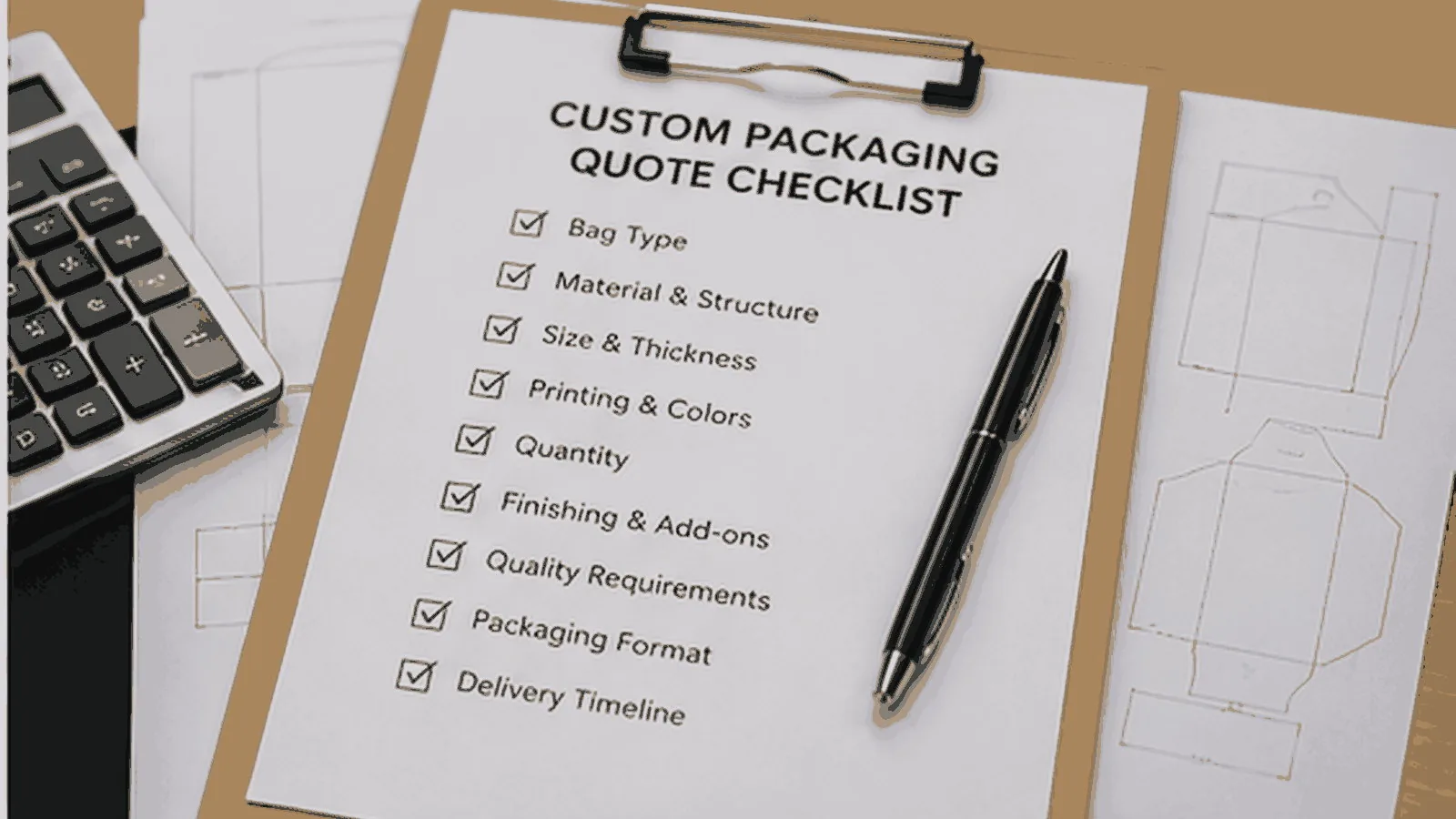 Packaging specification checklist illustrating the information needed for an accurate custom flexible packaging quote.