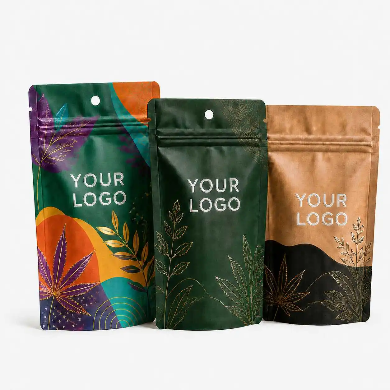 Custom cannabis and hemp Mylar bags with spot UV finish