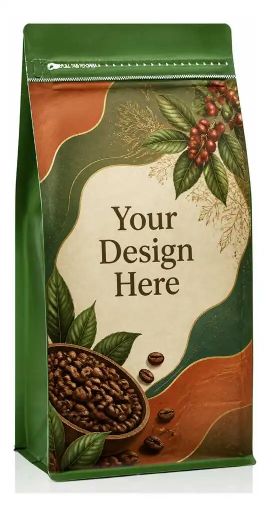 Green stand-up coffee pouch with full-color digital printing