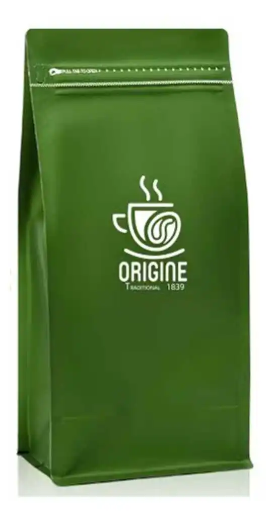 Green stand-up coffee pouch with single-color printing