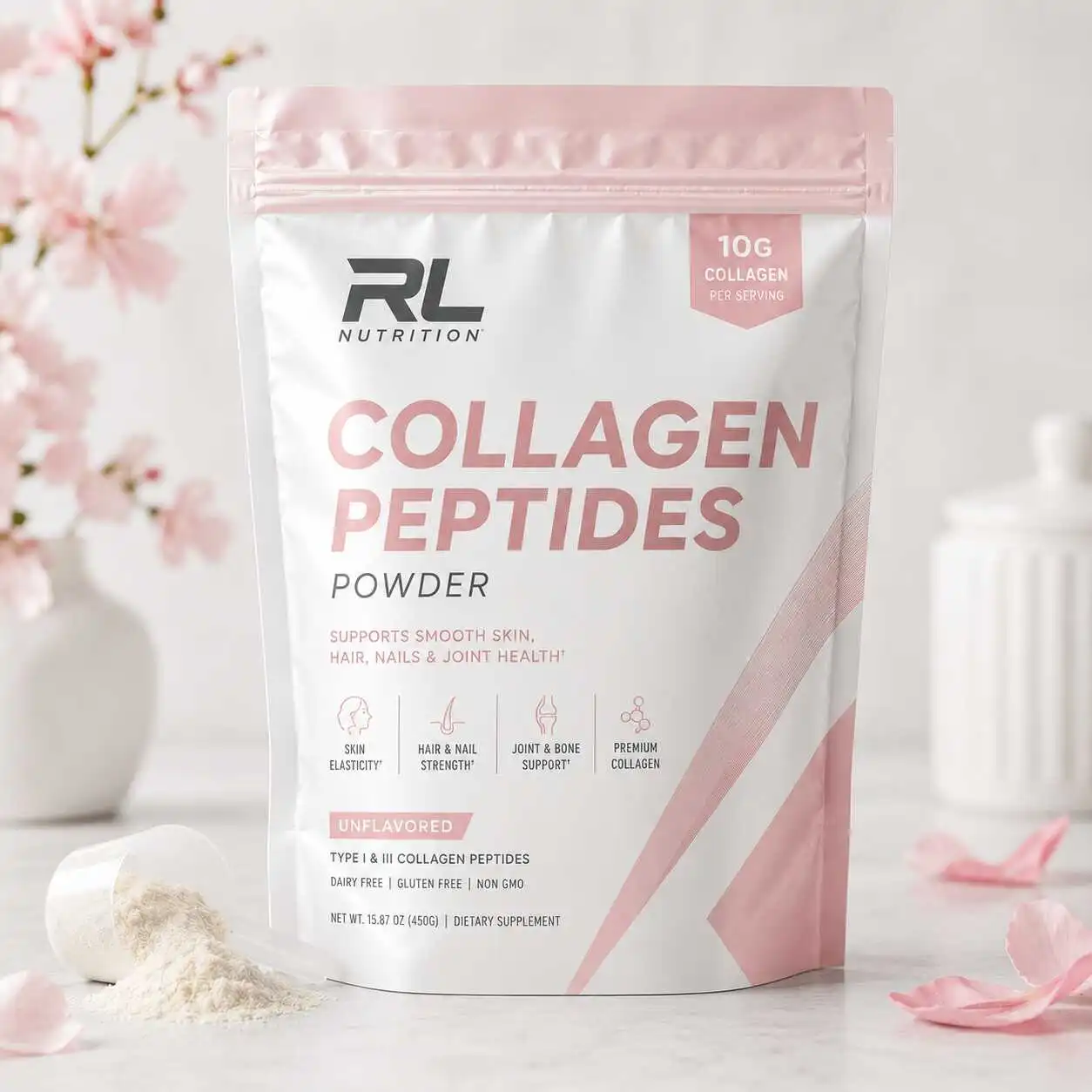 Custom collagen powder packaging pouch for collagen peptides and nutrition supplements