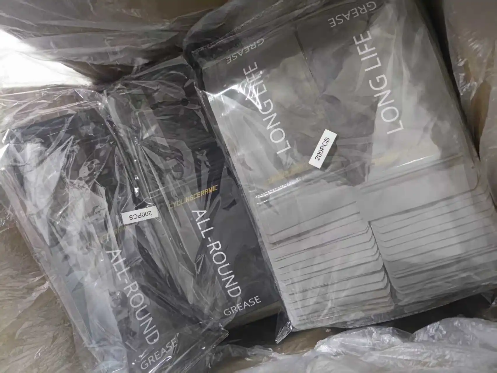 Finished custom packaging prepared for a French cycling products customer