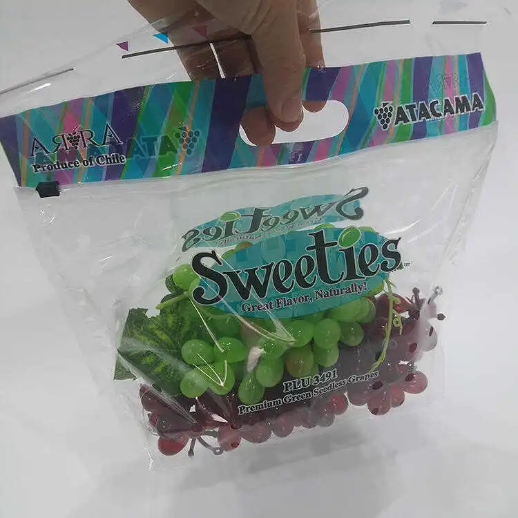 Custom transparent produce packaging bag for grapes and fresh fruit
