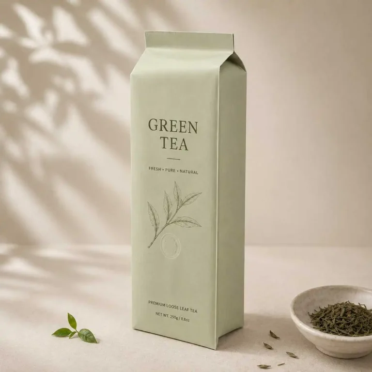 Side gusset bag for premium loose leaf green tea packaging