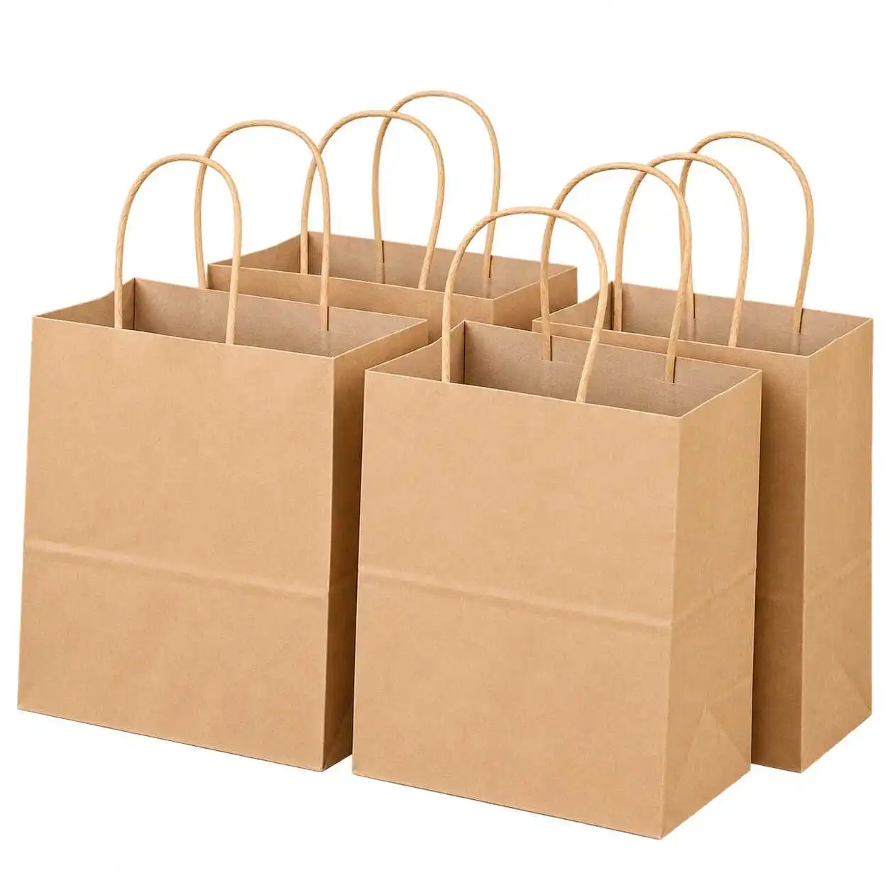Custom kraft paper shopping bags with handles for retail packaging