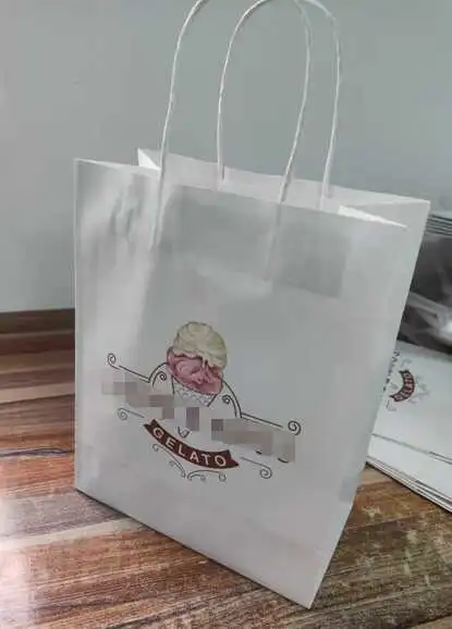 Custom paper shopping bag with moisture-resistant inner coating for cold ice cream products