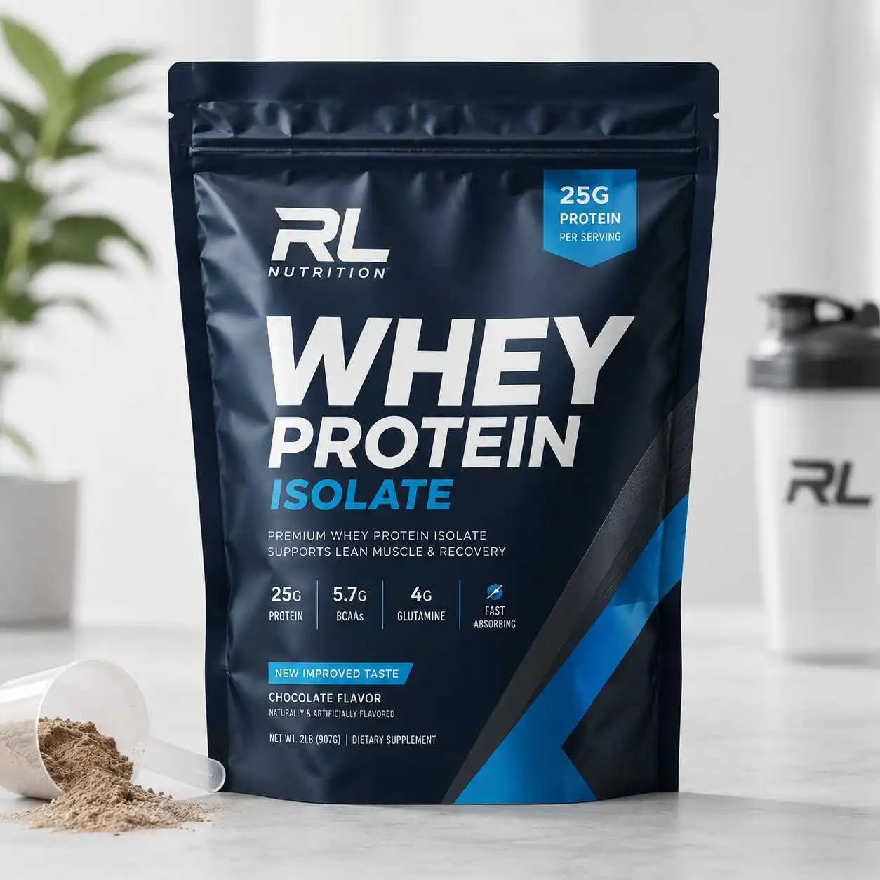 Custom whey protein powder packaging pouch with resealable zipper for sports nutrition products