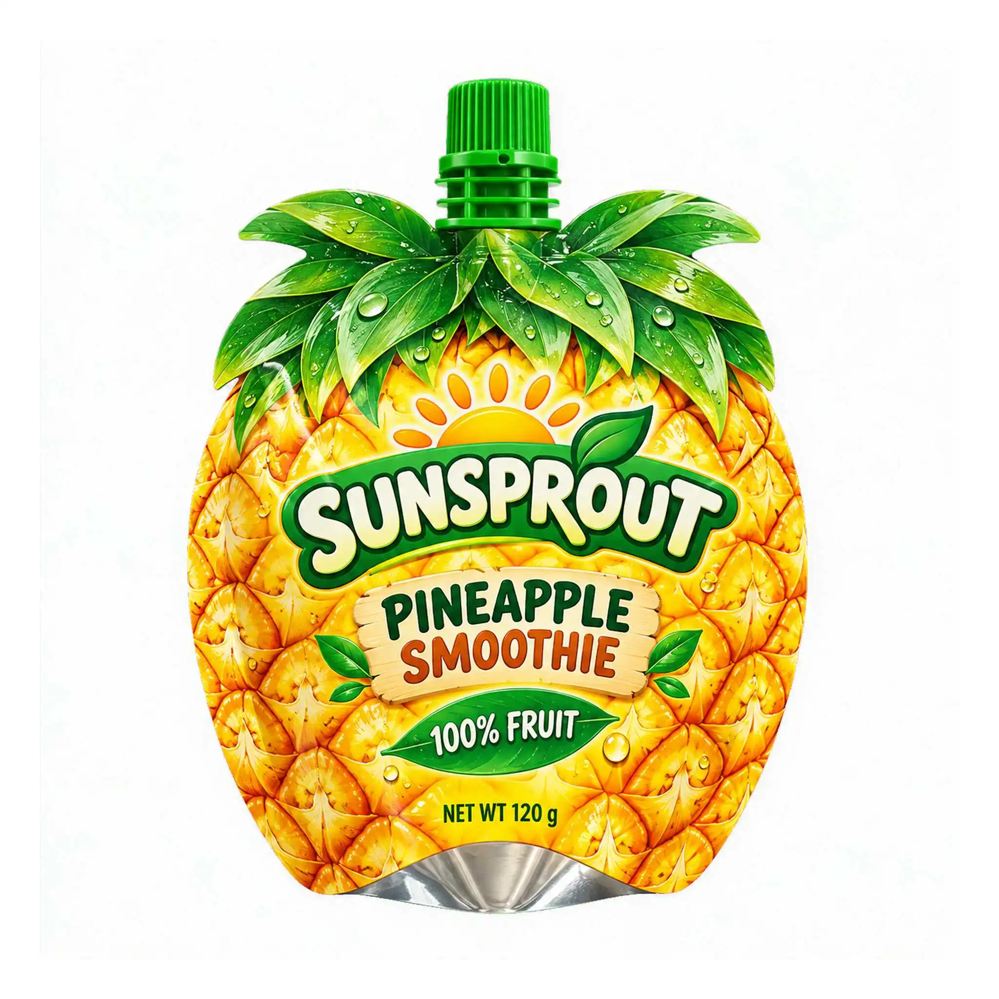 Custom pineapple shaped smoothie spout pouch 120g