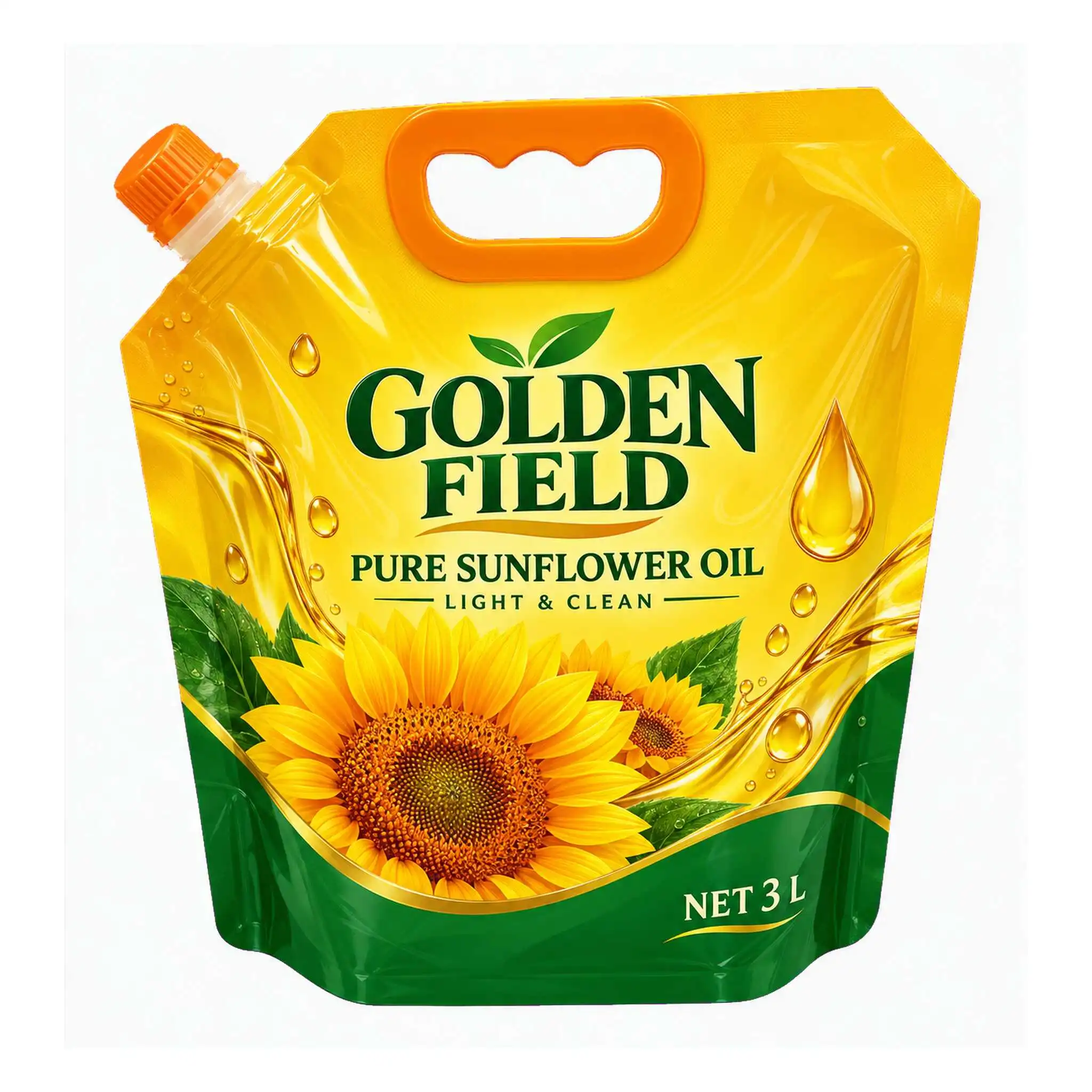 Custom sunflower oil handle spout pouch 3L