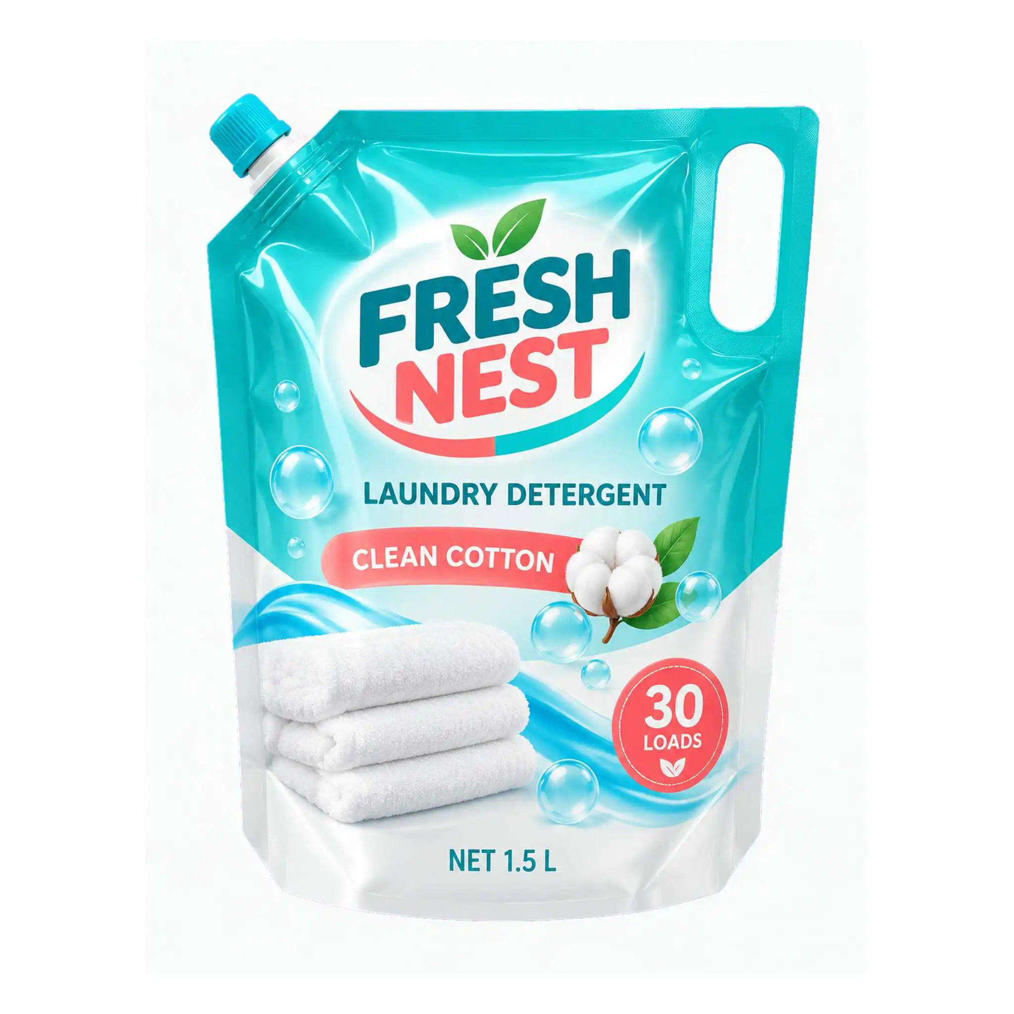 Custom laundry detergent refill spout pouch 1.5L