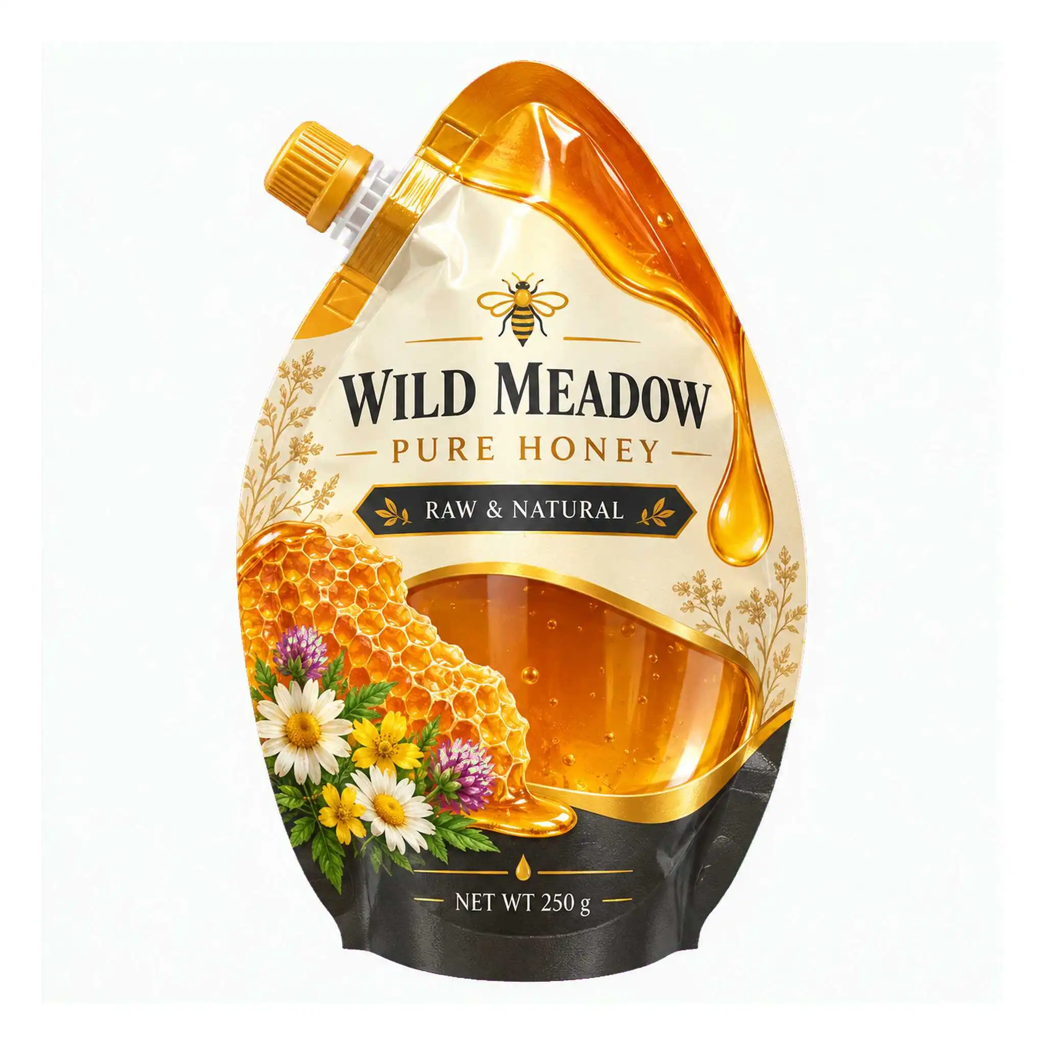 Custom honey shaped spout pouch 250g