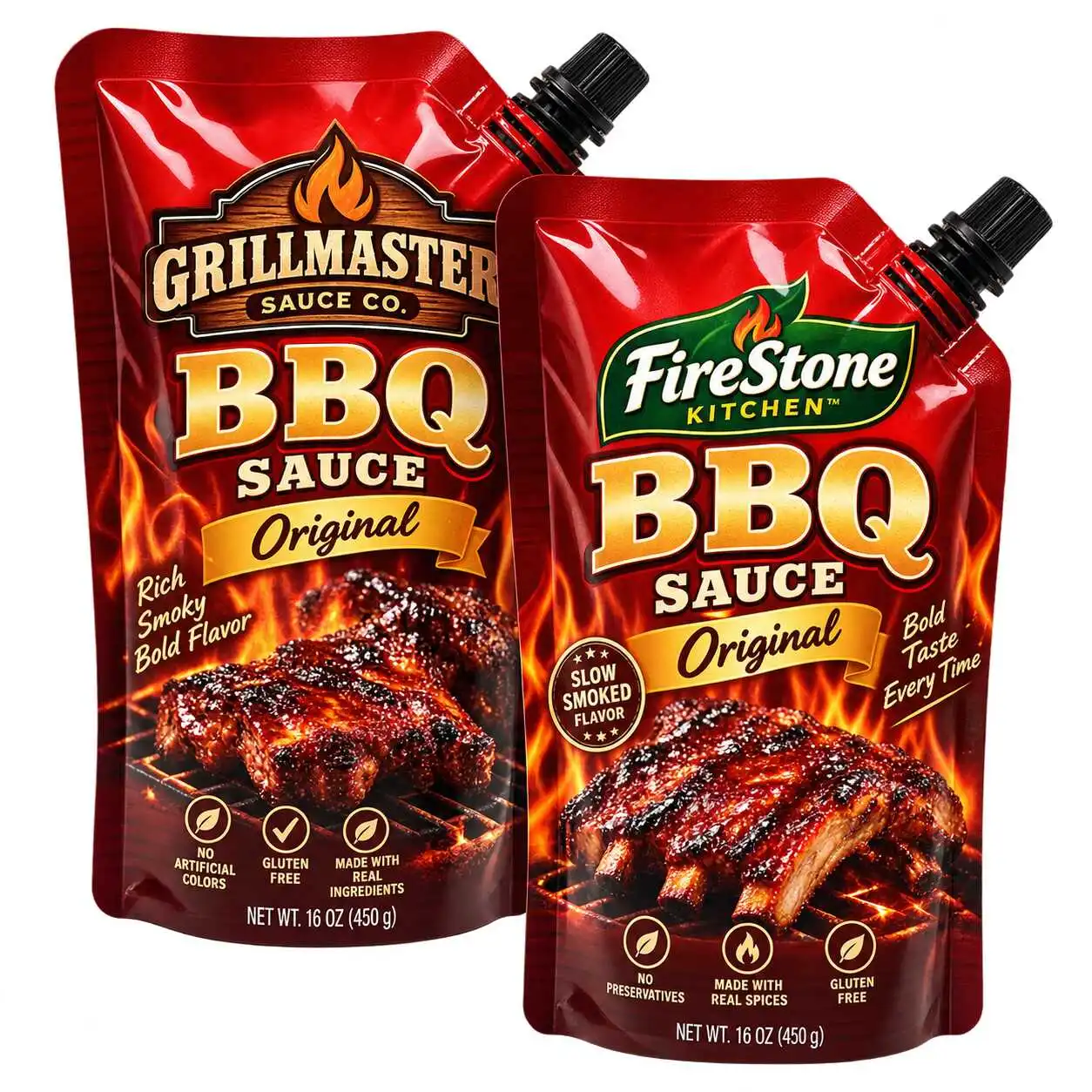Custom printed BBQ sauce spout pouches for liquid and sauce packaging