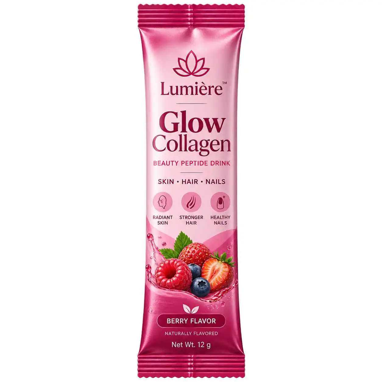 Custom collagen beauty drink stick pack with berry flavor