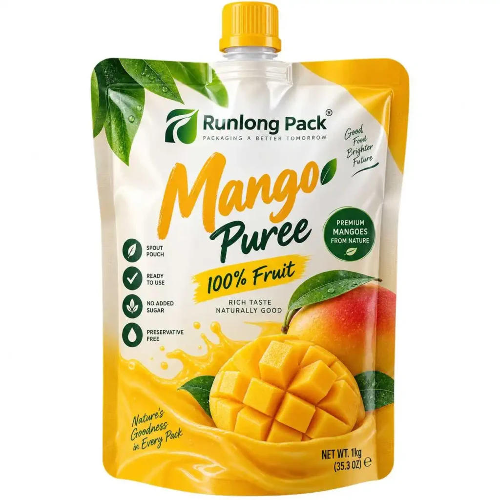 Custom printed spout pouch for mango puree packaging