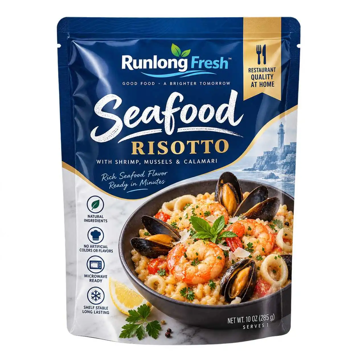 Custom printed retort pouch for seafood ready meals and high-temperature food packaging