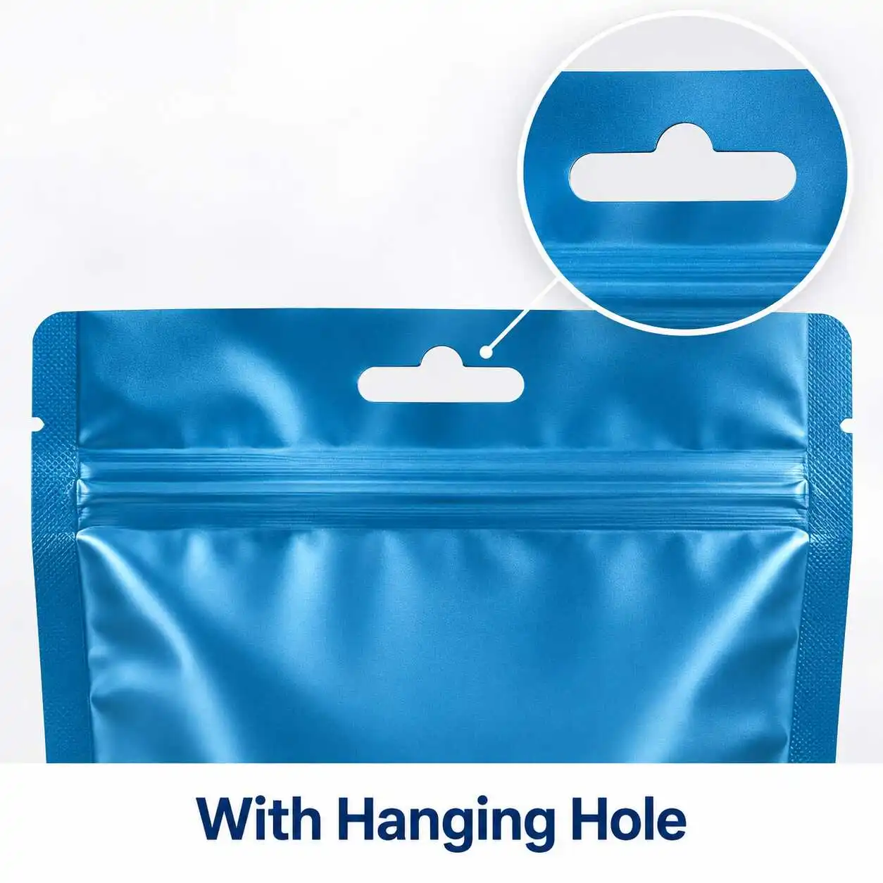 Custom stand up pouch with hanging hole for retail display