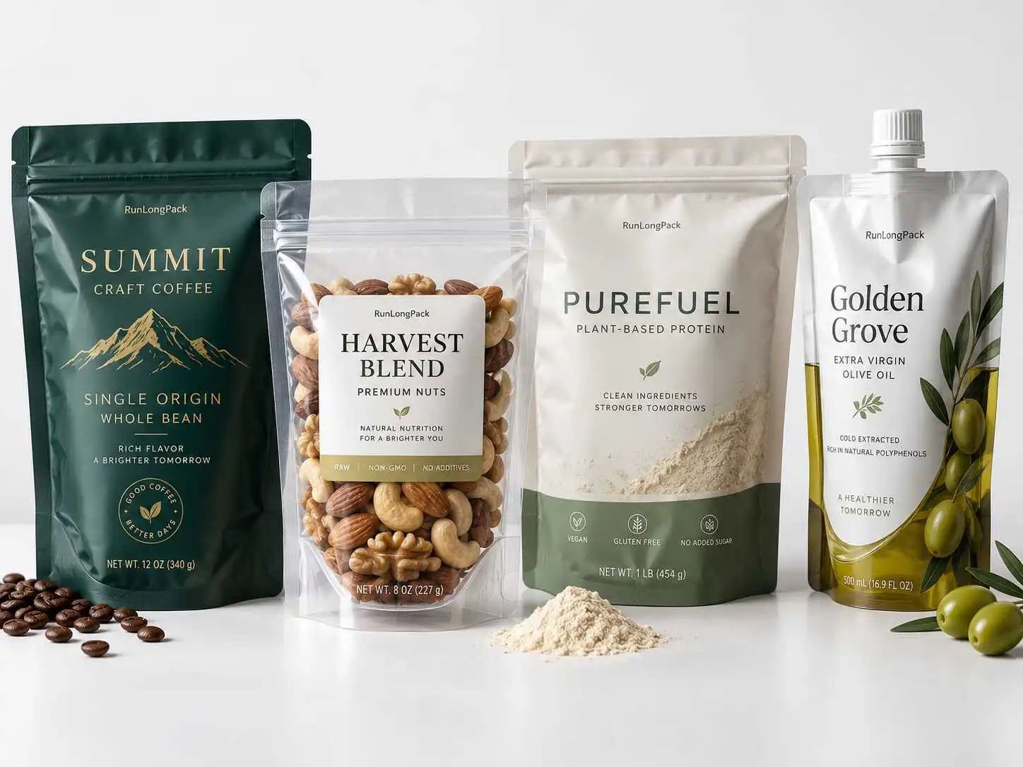 High-barrier flexible packaging concepts for coffee nuts powder and liquid products